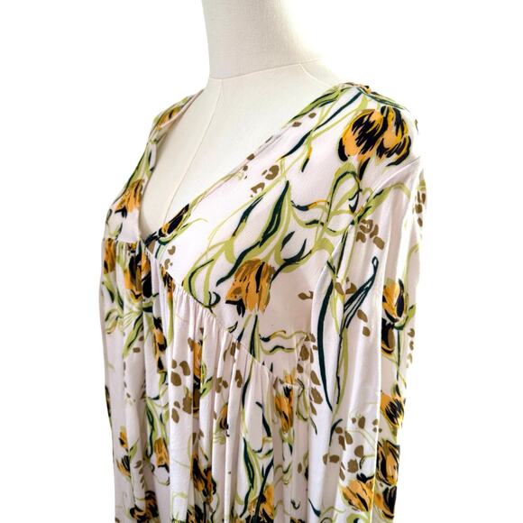 Free People XS Bella Porcelain Tunic Top White & Yellow Floral Boho Baby Doll - Picture 8 of 10
